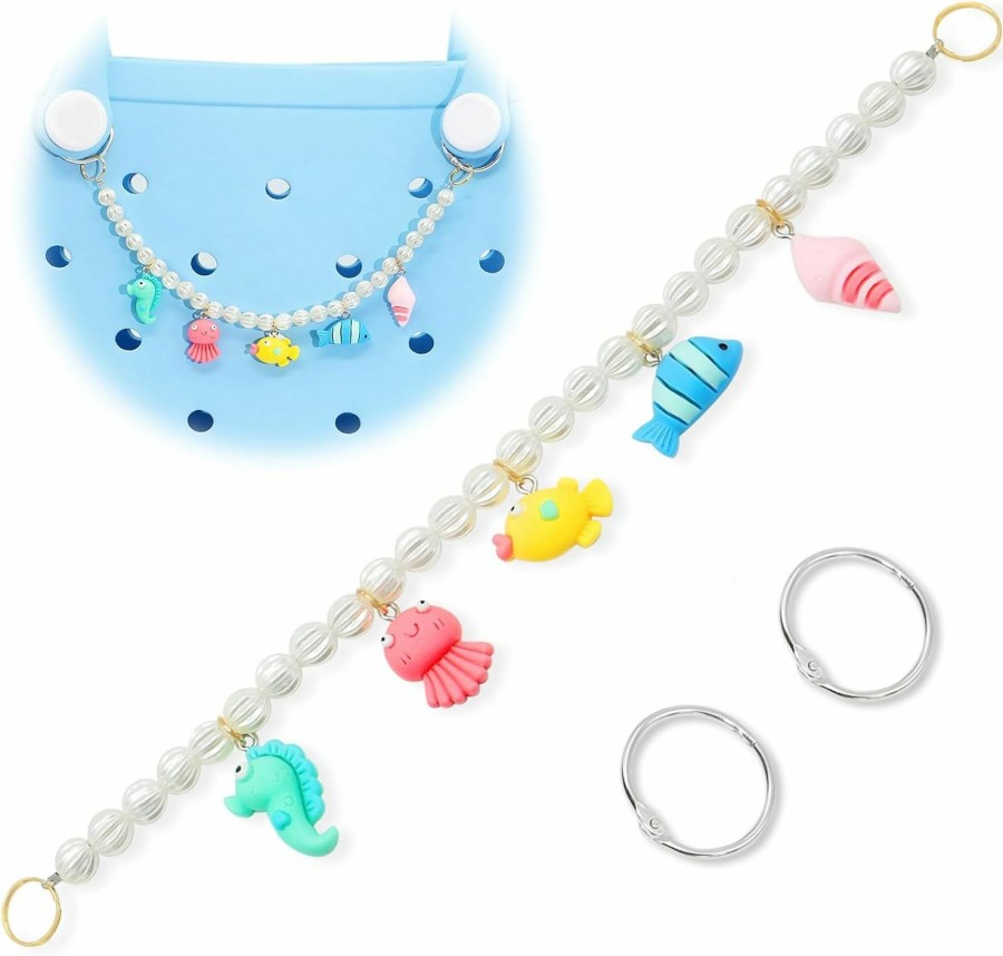 QTKJ Qtkj Colorful Fish Pearls Charm For Bogg Bag Accessories, Purse Strap Extender, Purse Chains For Women Rubber Beach Bag Tote Handbag Crossbody Shoulder Decoration, With Metal Buckle | Handbag Accessories