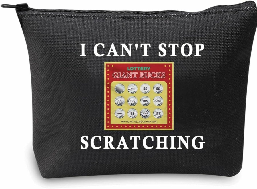 JXGZSO Jxgzso Funny Lottery Scratching Gift I Can'T Stop Scratching Makeup Bag Casino Scratch Off Bag Scratch Ticket Gift For Casino Lover Lottery Player (Lotto Ticket Black) | Handbag Accessories