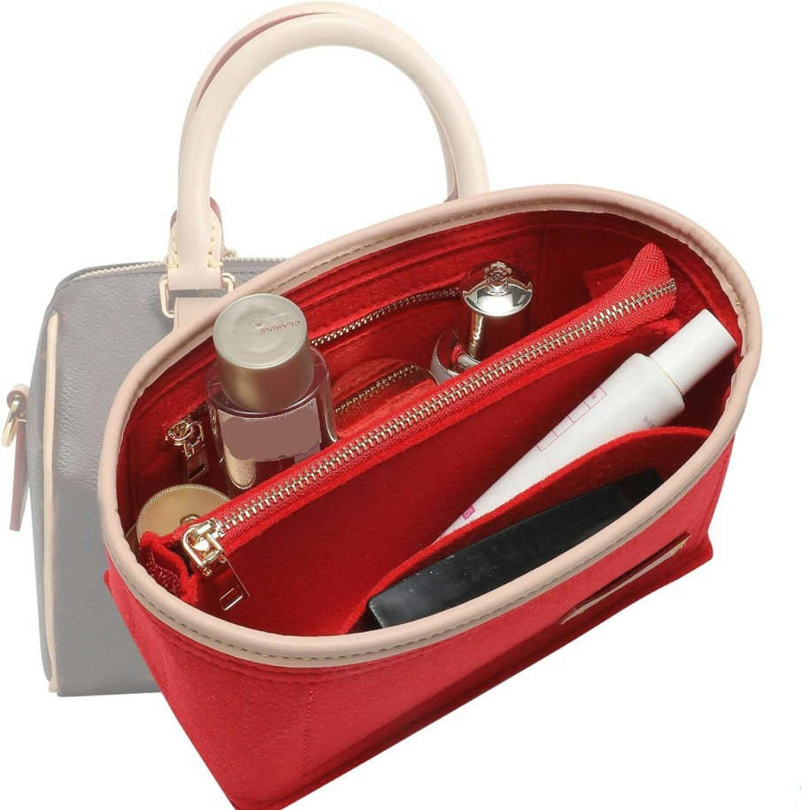 KESOIL Kesoil Small Purse Organizer Insert For Handbags,Tote Bag Organizer,Bag Divider,Felt Organizer Insert For Lv Speedy,Longchamp,Coach, With Zipper Pocket And Bag In Bag (Red, Small) | Handbag Accessories