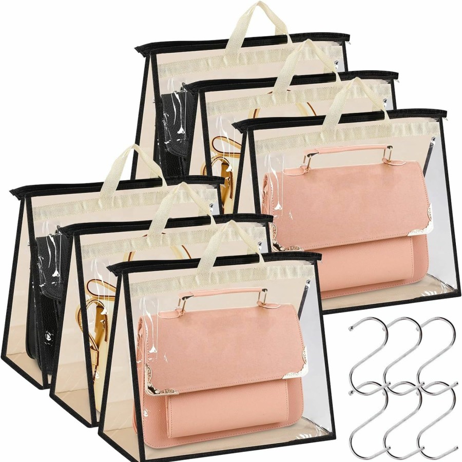 Ycxvacop Ycxvacop 6 Pcs Dust Bags For Handbags,Purse Storage Bag,Clear Purse Storage Organizer For Closet,Purse Dust Bags For Storage,Handbag Dust Cover Bags With Zipper,Handles And Hooks (Xl,Beige) | Handbag Accessories