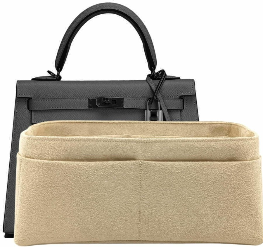 Meenda Meenda Purse Organizer Insert For Kelly 25 Sellier Bag Handbag, Faux Suede Soft And Smooth, Lightweight Fits Perfectly Sturdy, Gift Ideas For Women (Light Beige Hks25) | Handbag Accessories