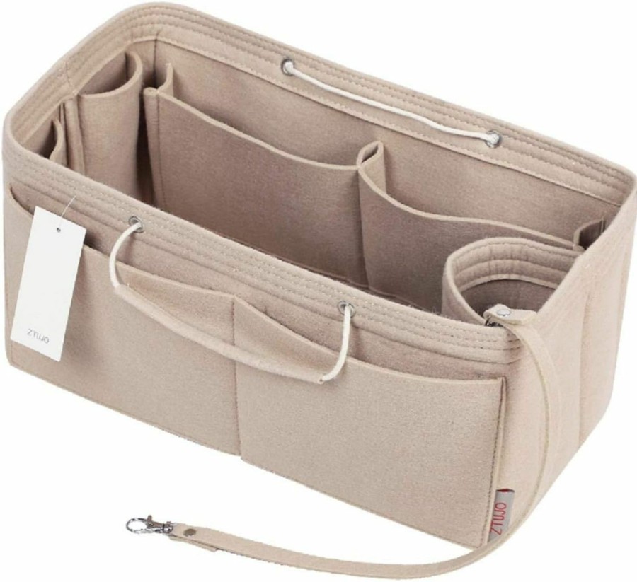 ZTUJO Ztujo Purse Organizer, Multi-Pocket Felt Handbag Organizer, Purse Organizer Insert With Handles, Medium, Large, X-Large (Slender Large, Beige) | Handbag Accessories