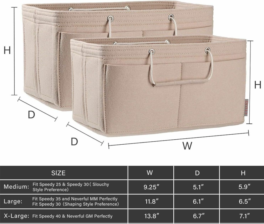 ZTUJO Ztujo Purse Organizer, Multi-Pocket Felt Handbag Organizer, Purse Organizer Insert With Handles, Medium, Large, X-Large (Slender Large, Beige) | Handbag Accessories