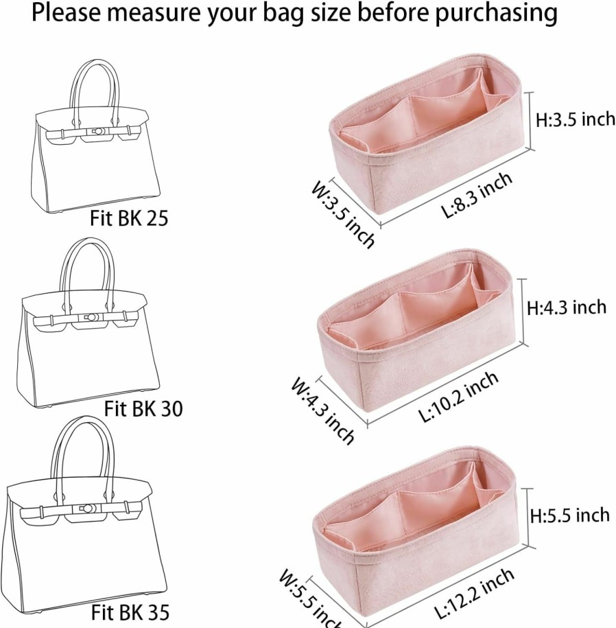 LOUKAYCCI Loukaycci Purse Organizer Insert Velvet Luxury Handbag Tote Fits Birkin25/30/35/40 Bags (Pink, Bk25) | Handbag Accessories