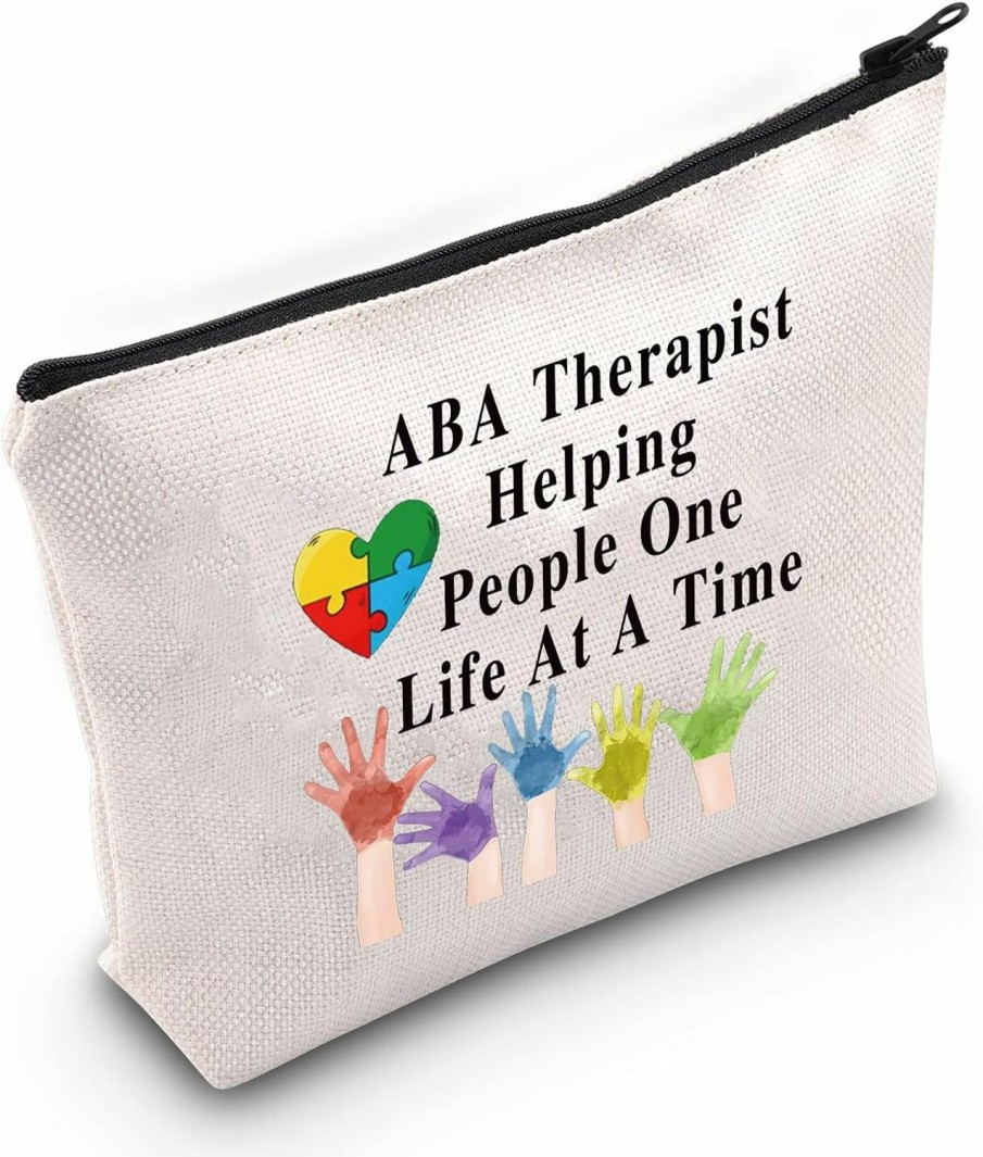 JNIAP Jniap Aba Therapist Gift Autism Teacher Cosmetic Bag Aba Therapist Helping People One Life At A Time Makeup Pouch (Aba Therapist Bag) | Handbag Accessories