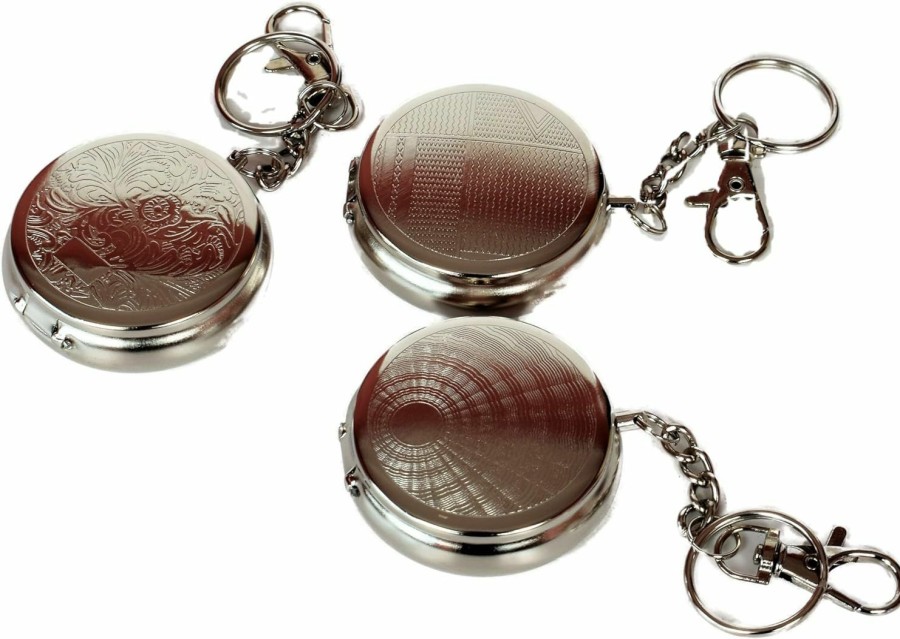 2.J. 2.J. Set Of 3 Portable Round Pocket Ashtrays, Beach Ashtray, Small Anti-Odor Metal Ashtray, Can Be Used As A Pill Box With Cigarette Rest That Unfolds When Opening The Ashtray | Handbag Accessories