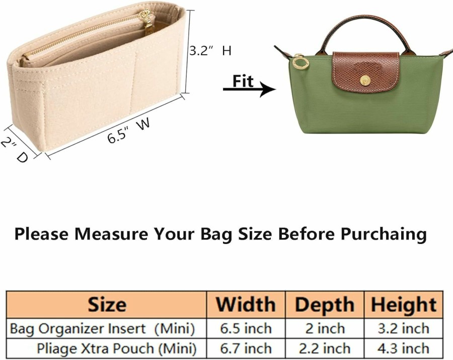 Doxo Doxo Felt Purse Organizer Insert For Handbags, Bag Insert Organizer With Multi-Pockets,Suit For L.Ong Champ P.Liage Mini Tote (Beige-Mini) | Handbag Accessories