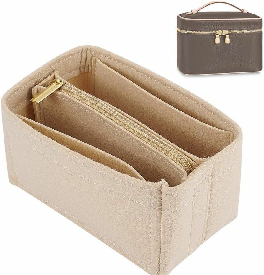 WADORN Wadorn Felt Purse Organizer Insert, 2 Sizes Large Capacity Storage Bag Removal Inner Bag Multiple Compartments Bag Insert Soft Tote Bag Organizer Insert For Make-Up Tote Storage Bag, Chocolate | Handbag Accessories