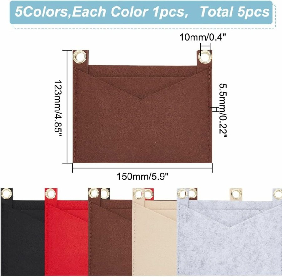 WADORN Wadorn 5 Colors Felt Purse Insert Organizer, Envelope Bag Organizer Insert Rectangle Pocket Insert Liner With Grommets Bag In Bag For Women Clutch Pochette Purse, 5.9X0.22X4.85 Inch | Handbag Accessories