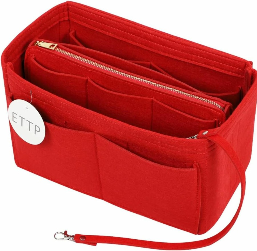 ETTP Purse Organizer Insert, Felt Tote Organizer Insert With Metal Zipper, Handbag Organizer For Speedy, Neverfull, Tote, Handbag, 7 Colors 5 Sizes | Handbag Accessories