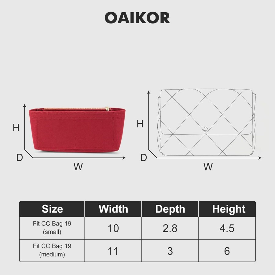 OAikor Oaikor Purse Organizer Insert For C.Hanel 19 Bag,Handbags Organizer Liner With Ykk Zipper,Small-Red. | Handbag Accessories