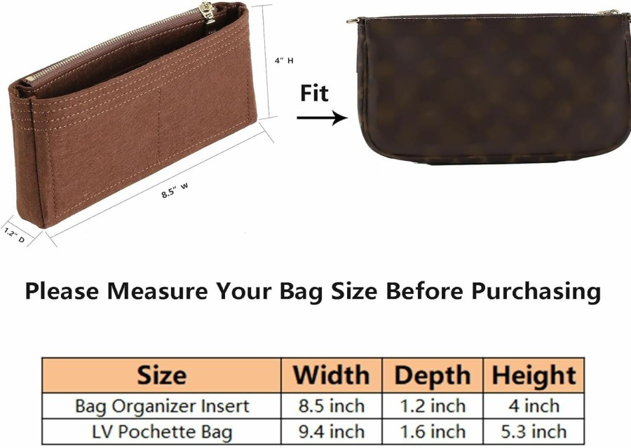 Doxo Doxo Felt Purse Organizer Insert For Tote,Bag Dividers For Handbags,Fit Lv Pochette Bags And More.(Brown-Felt) | Handbag Accessories