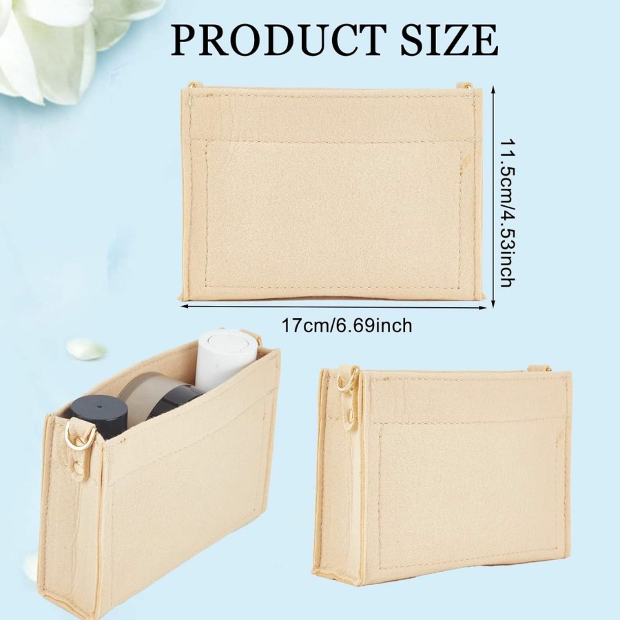 AMIJOUX Amijoux Beige Purse Organizer Insert For Handbag, Zipper Felt Bag Organizer Divider For Tote & Purse, Handbag & Tote Shaper For Speedy Neverfull Tote And More | Handbag Accessories