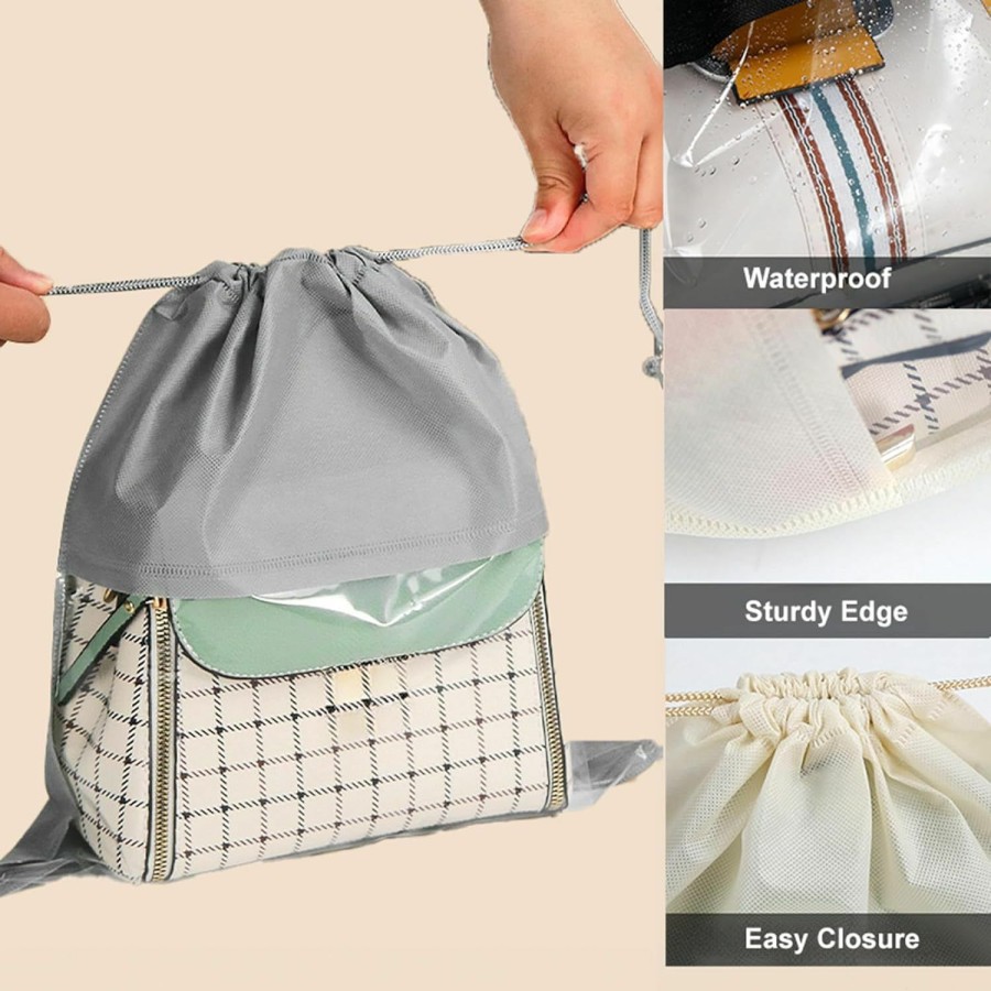 I love D&M 8 Pcs 2 Large Sizes Wide Transparent Dustproof Bag Cover Organizer Waterproof Drawstring Storage Pouch For Backpack, Handbag, Purse | Handbag Accessories