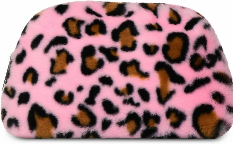 iscream Iscream 8.25\" X 5\" Nylon & Faux Leather Fully Lined Wide Zipper Opening Cosmetic Bag - Pink Leopard | Handbag Accessories