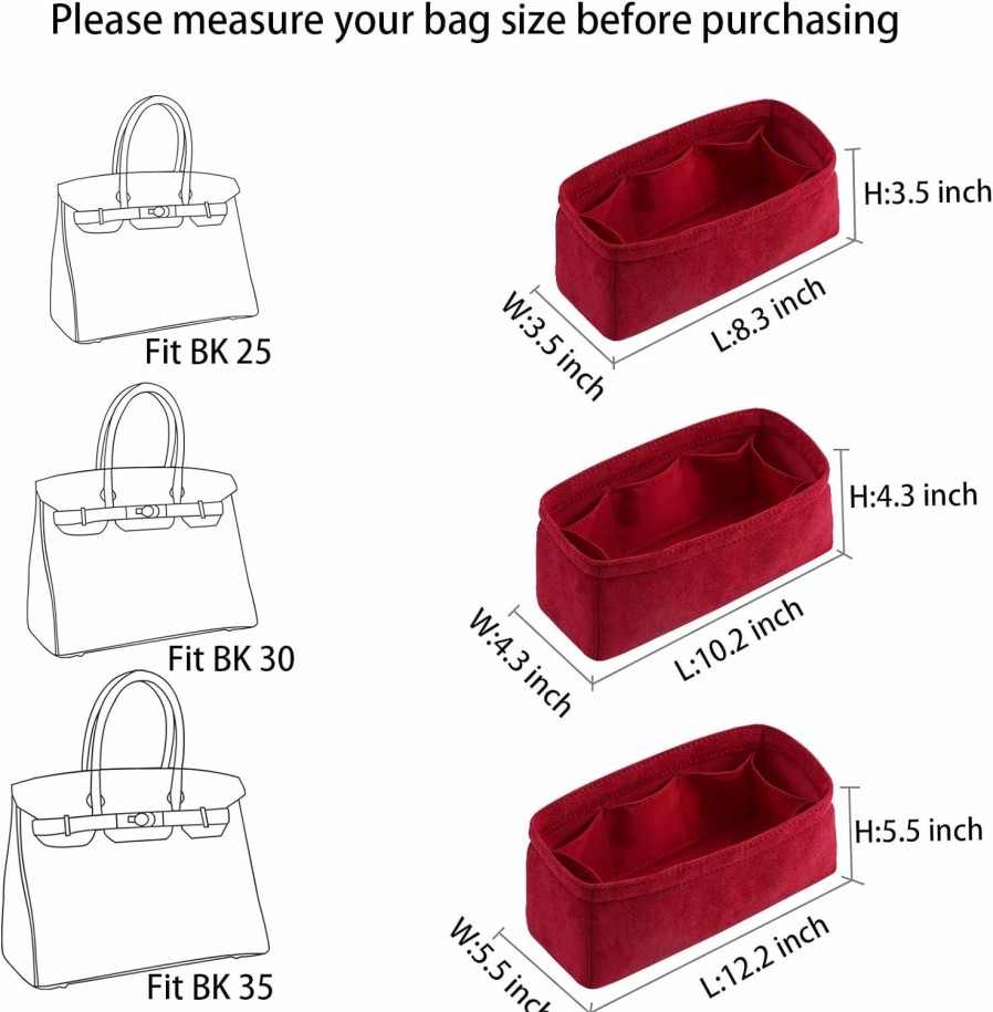 LOUKAYCCI Loukaycci Purse Organizer Insert Velvet Luxury Handbag Tote Fits Birkin25/30/35/40 Bags (Red, Bk35) | Handbag Accessories