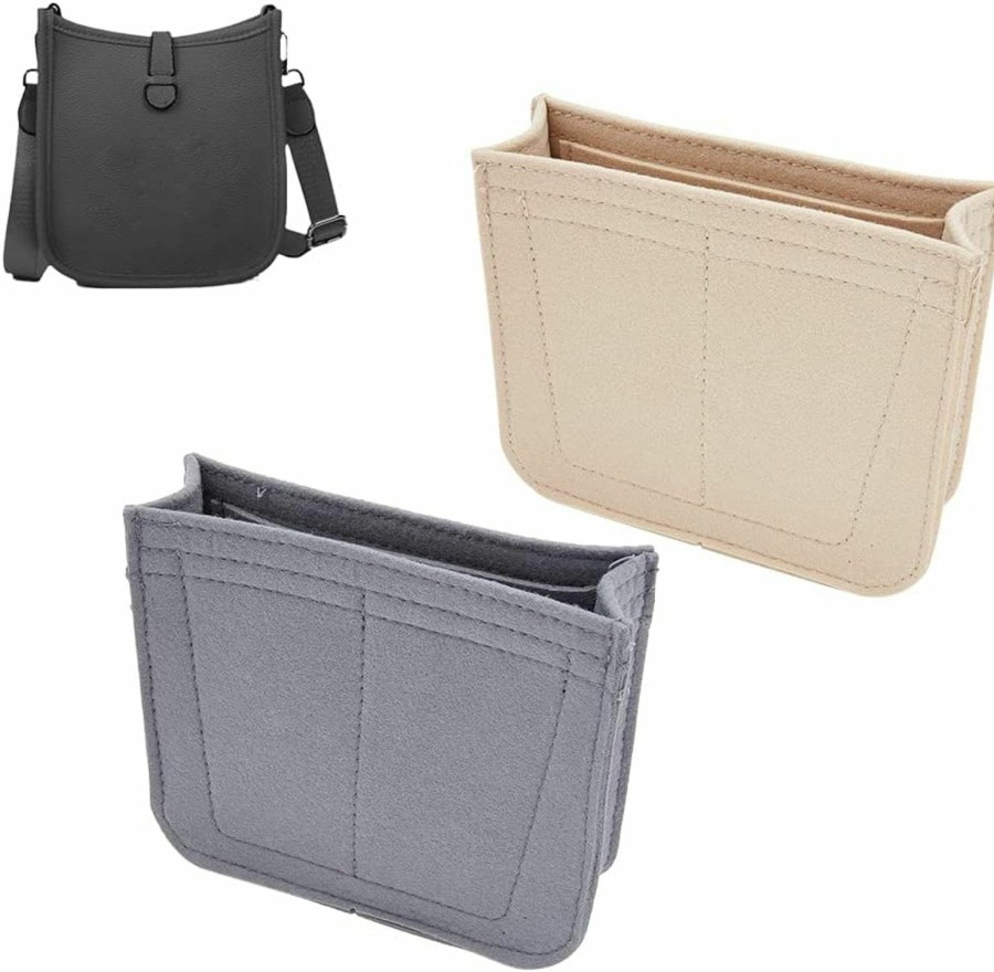 WADORN Wadorn 2 Colors Felt Handbag Insert Organizer, Tote Bag Organizer With Pockets Bag In Bag For Hermes Evelyne 16 Microfiber Purse Insert Liner Bag Interior Shaper Rectangle Compartments(Khaki, Grey) | Handbag Accessories