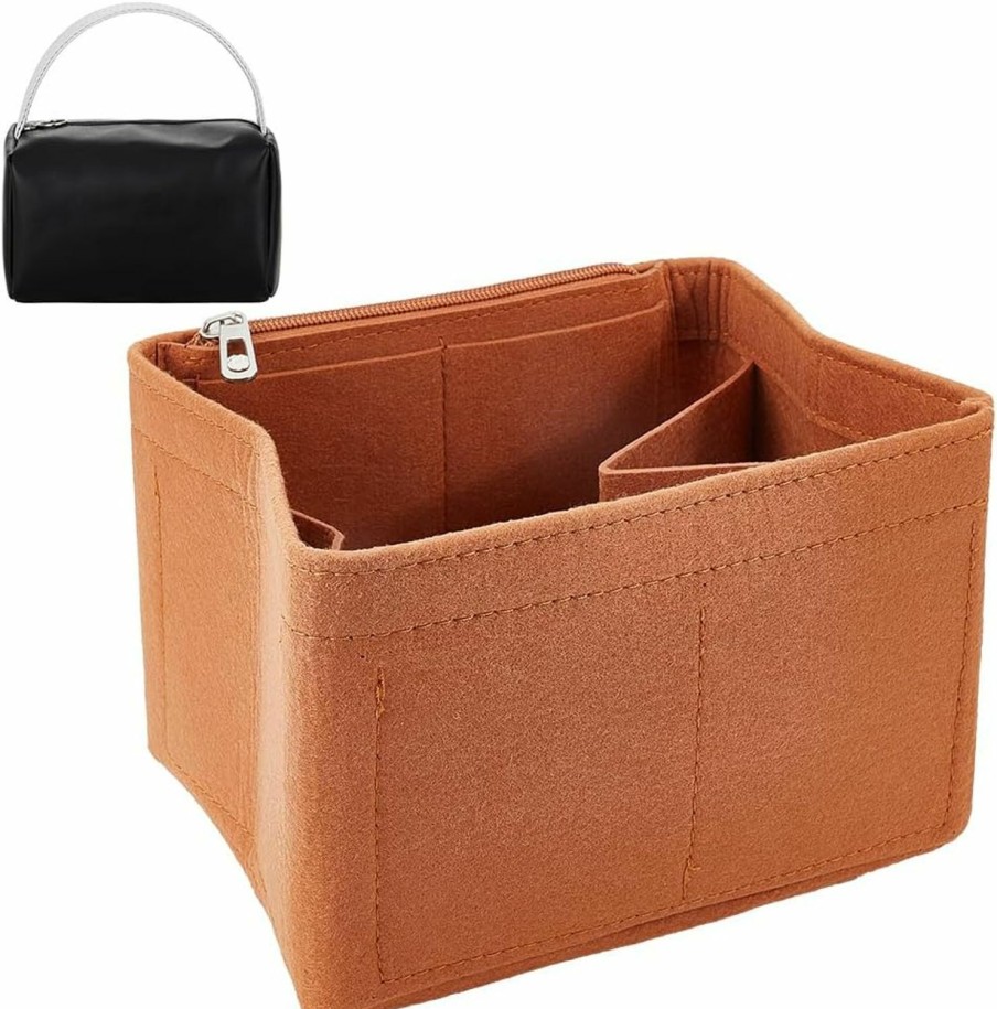 WADORN Wadorn Felt Handbag Organizer Insert, Felt Tote Bag Storage Insert Rectangle For Lv Sac Plat Pm Purse Organizer Bag In Bag With Zipper Pocket Handbag Shaper Liner, Beige, 8.4X10.6X3.1 Inch | Handbag Accessories