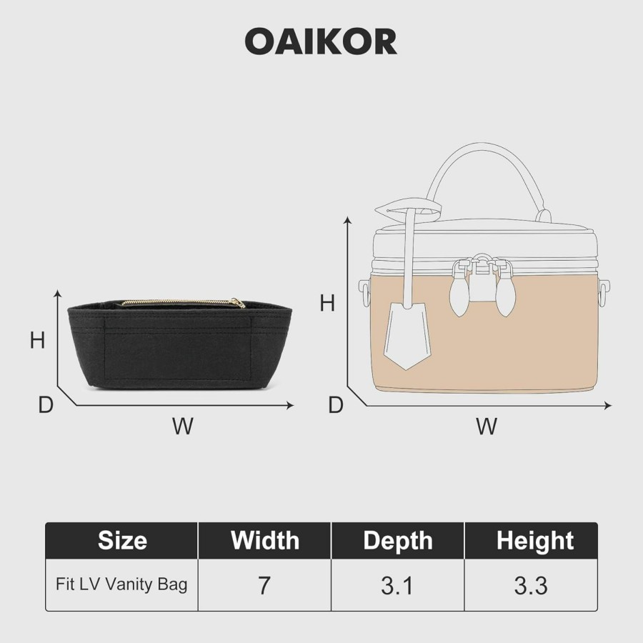 OAikor Oaikor Purse Organizer Insert,Felt Bag Insert For Handbags & Tote,Divider Fit Lv Vanity Pm(Felt-Black) | Handbag Accessories