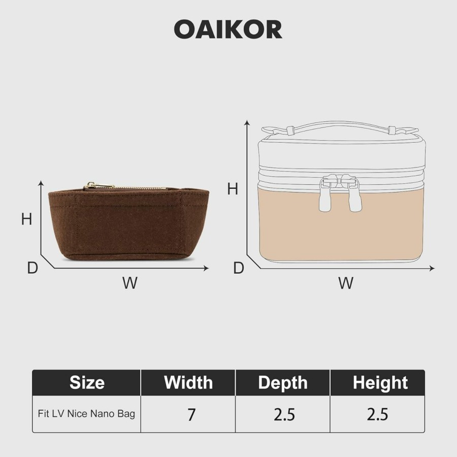 OAikor Oaikor Felt Purse Organizer Insert For Tote,Bag Organizer Insert With Zippers,Handbag Organizer Fit For Lv Nice Mini.(Beige-Felt | Handbag Accessories