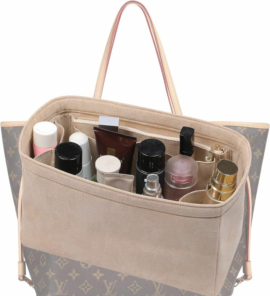 KESOIL Kesoil Suede Velvet Tote Bag Organizer Insert, Luxurious Neverfull Pm Organizer Speedy 25 Insert (Beige-Velvet, Medium) | Handbag Accessories