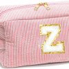 Veki Veki Preppy Makeup Bag For Women, Personalized Initial Letter Cosmetic Bags With Zipper, Chenille Small Toiletry Patch Pouch, Cute Make Up Bag Organizer For Teen Girls Birthday Gifts Teacher (Blue,A) | Handbag Accessories