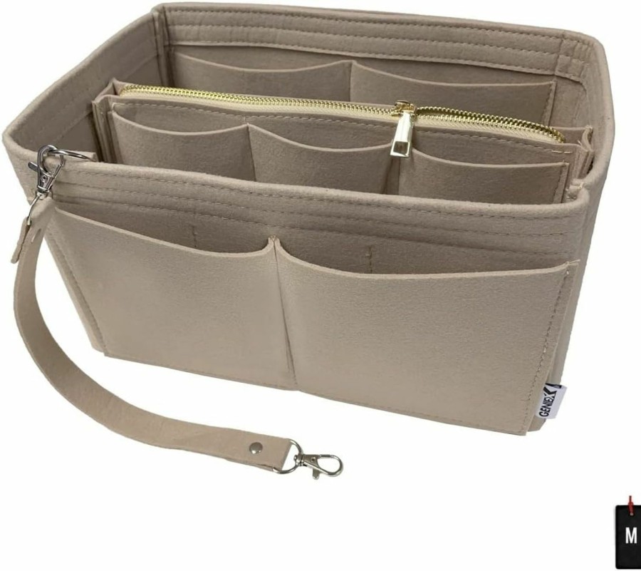 GENIEX Geniex Purse Insert Organizer For Tote, Felt Bag Organizer For Purse, 15-Compartment Purse Organizer, Keep Tote Bag Neat & Tidy, Compatible With Speedy, Neverful, Great Gifts For Mom (Beige-Large) | Handbag Accessories