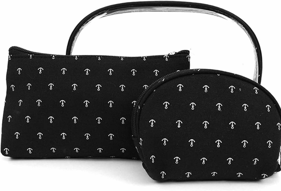 Crazy4Bling Three Piece Clear, Black And White Cosmetic Toiletry Bag Set With Anchors | Handbag Accessories