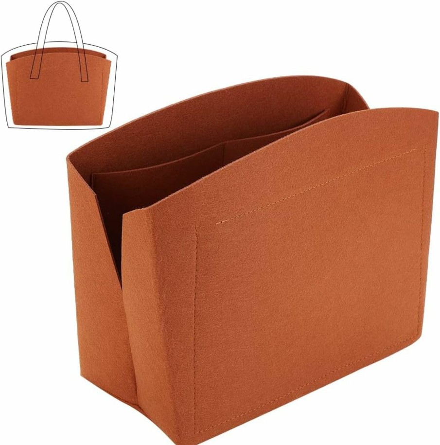 PH PandaHall Ph Pandahall 1Pc Purse Organizer Insert Large Bag Organizer With Alloy Zipper Brown Felt Handbags Base Shaper Shell-Shaped Bag Organizer Tote Liner Pouch For Tote Bag Handbag Purse, 11.8 5.1 9" | Handbag Accessories