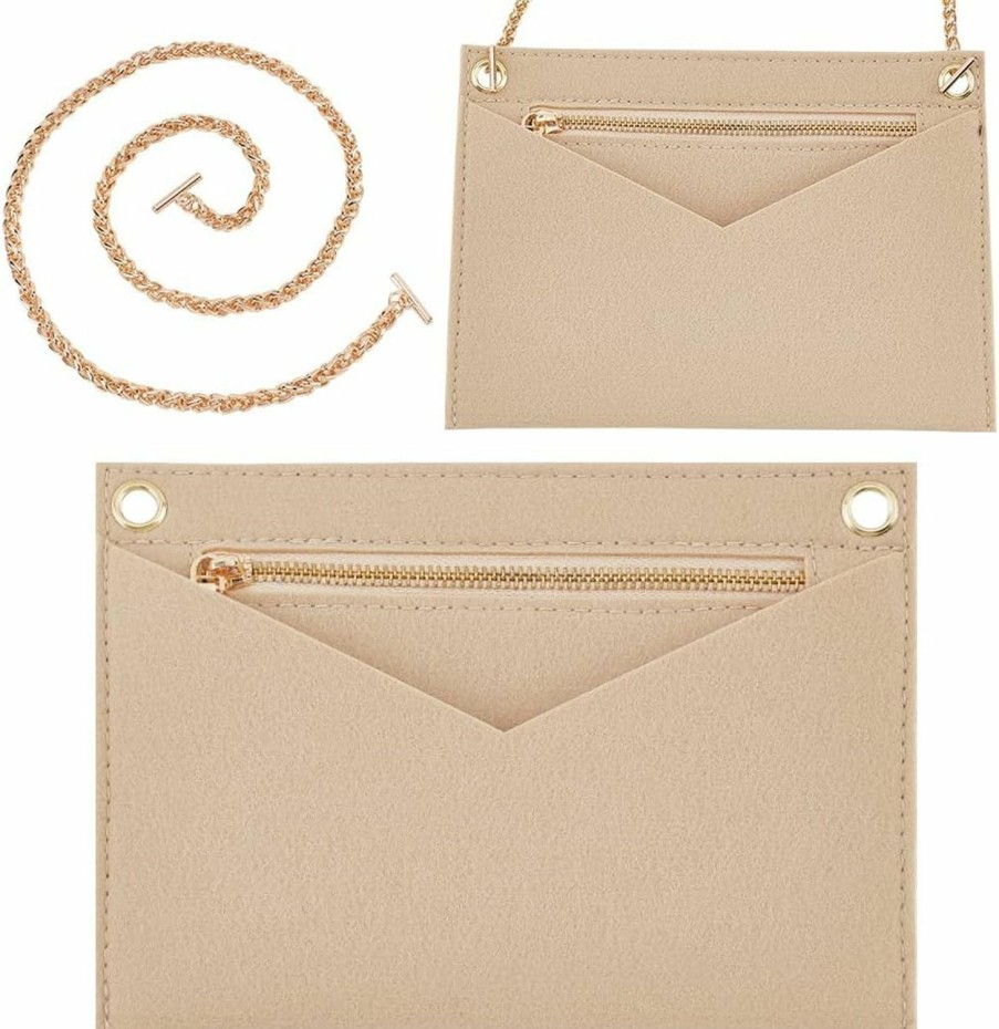 WADORN Wadorn 1 Set Purse Organizer Insert Conversion Kit With Gold Chain, 8.66X6.1 Big Felt Envelope Bag Organizer Insert Women Clutches Bag Insert Inner Pouch Accessories For Ysl Uptown Pochette, Beige | Handbag Accessories