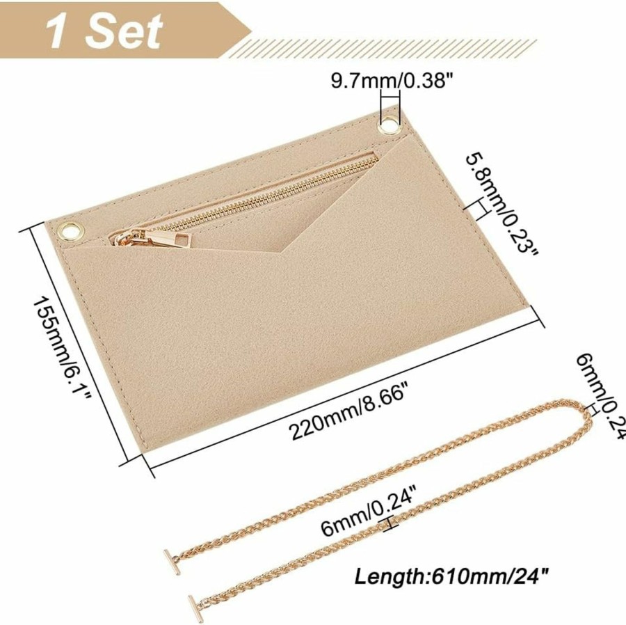 WADORN Wadorn 1 Set Purse Organizer Insert Conversion Kit With Gold Chain, 8.66X6.1 Big Felt Envelope Bag Organizer Insert Women Clutches Bag Insert Inner Pouch Accessories For Ysl Uptown Pochette, Beige | Handbag Accessories