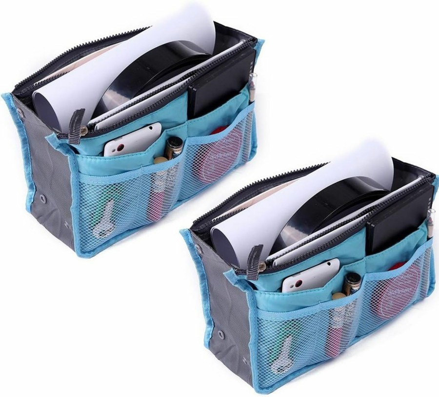 Magik Magik 2 Pack Travel Insert Handbag Purse Large Liner Organizer Tidy Bags Expandable 13 Pocket Handbag Insert Purse Organizer With Handles | Handbag Accessories