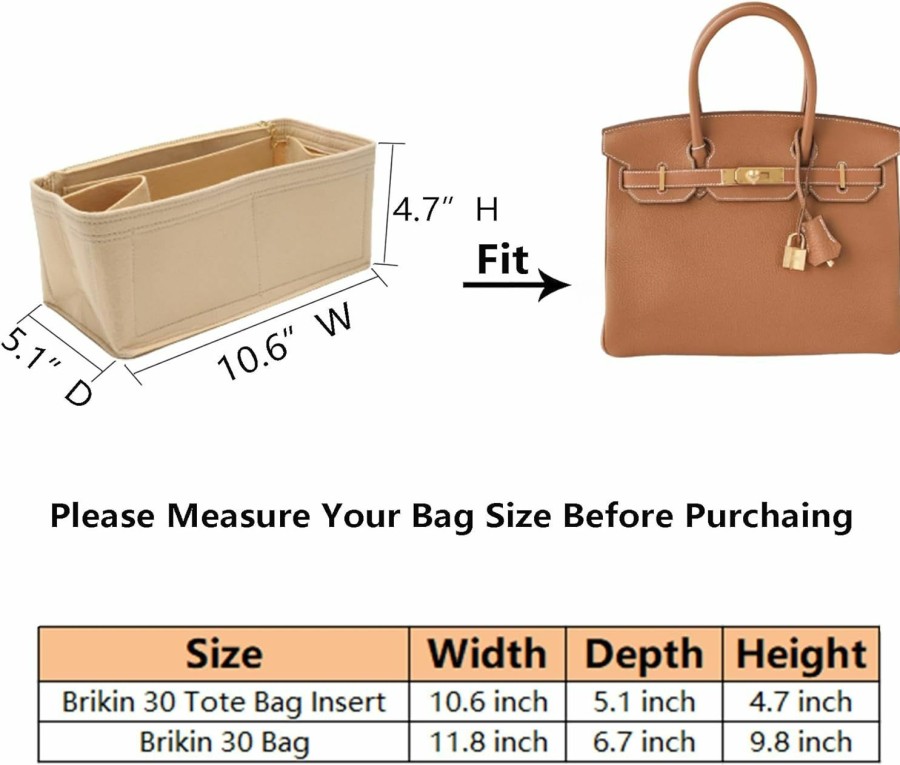 Doxo Doxo Purse Organizer Insert For H Birkin 25/30 Bags,Felt Tote Bag Organizer With Bottle Holder,Zipper Design,2 Colors (Beige, Bk25) | Handbag Accessories