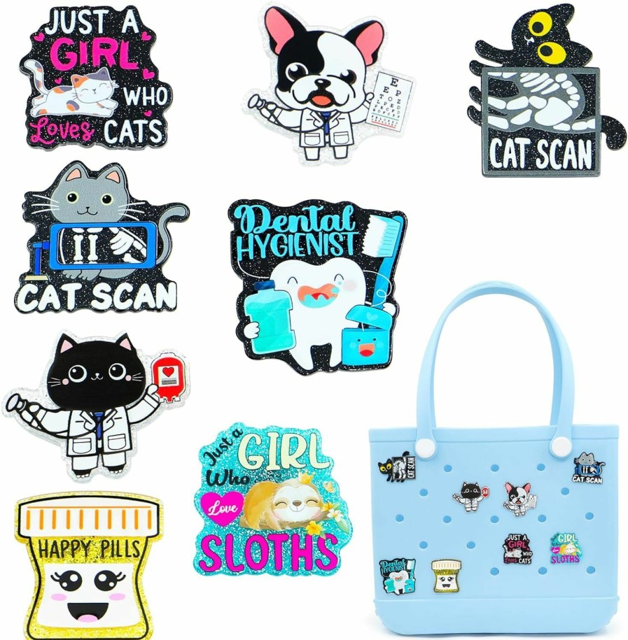 QTKJ Qtkj Charms For Bogg Bag, Sequin Animal Acrylic For Bogg Bag Accessories, Compatible With Women Rubber Beach Bag Tote Handbag Decoration(8 Pcs) | Handbag Accessories