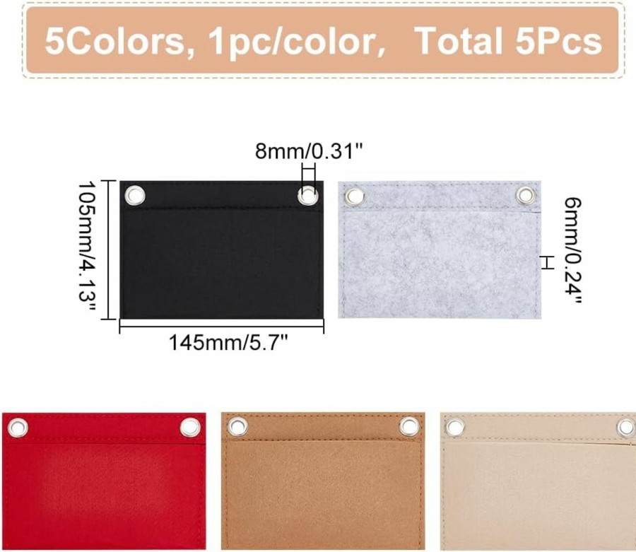 WADORN Wadorn 5 Colors Felt Purse Organizer Insert, Rectangle Envelope Crossbody Conversion Kit With Eyelets Women Clutch Pouches Divider Insert Inner Bag In Bag Pouch Insert, 8.07X4.13 Inch | Handbag Accessories