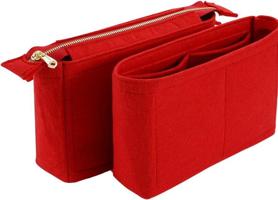 Generic Felt Purse Organizer 2 Packs In One Set Fit Neonoe Noe Series, Bag Organizer Insert With Zipper (Red) | Handbag Accessories