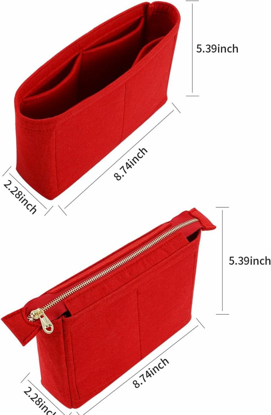 Generic Felt Purse Organizer 2 Packs In One Set Fit Neonoe Noe Series, Bag Organizer Insert With Zipper (Red) | Handbag Accessories