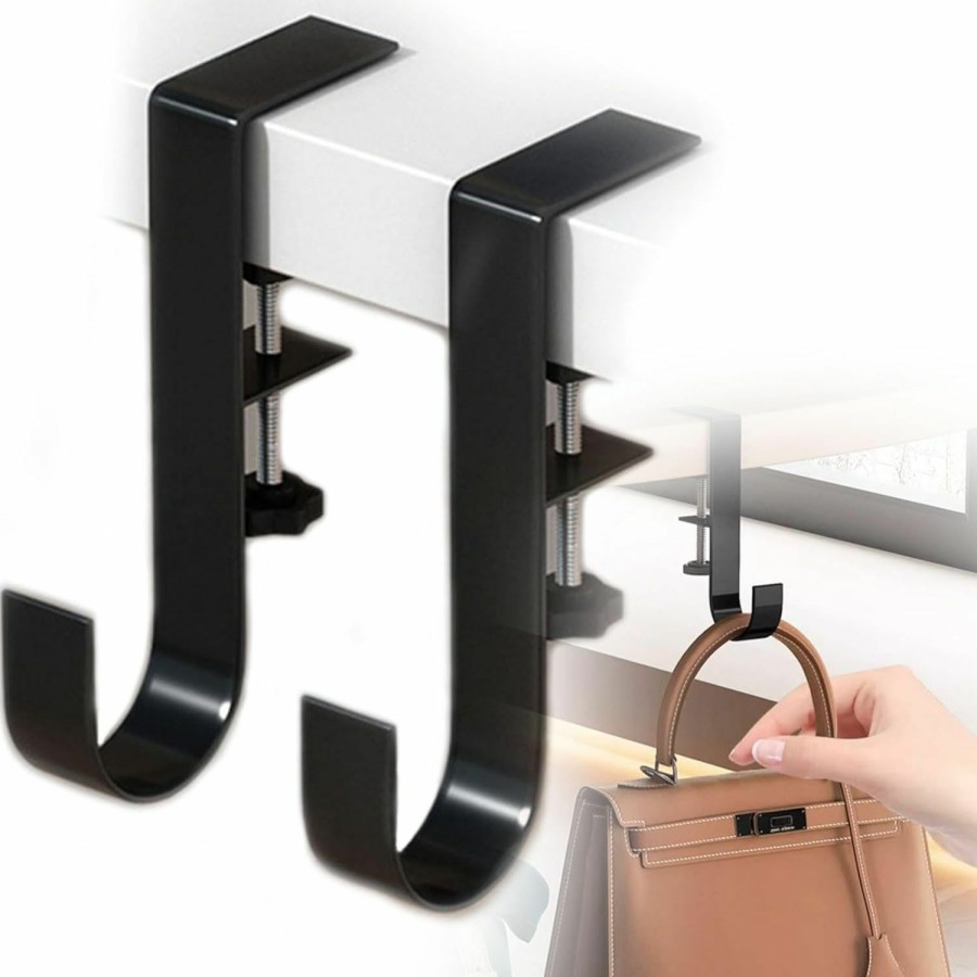 KISOY Kisoy 2 Pcs J Shaped Purse Hook For Desk Bag Hanger Purse Hooks For Tables Heavy Duty Handbag Hanger Organize Desktop Storage Items (''J''-Shaped(2 Black)) | Handbag Accessories