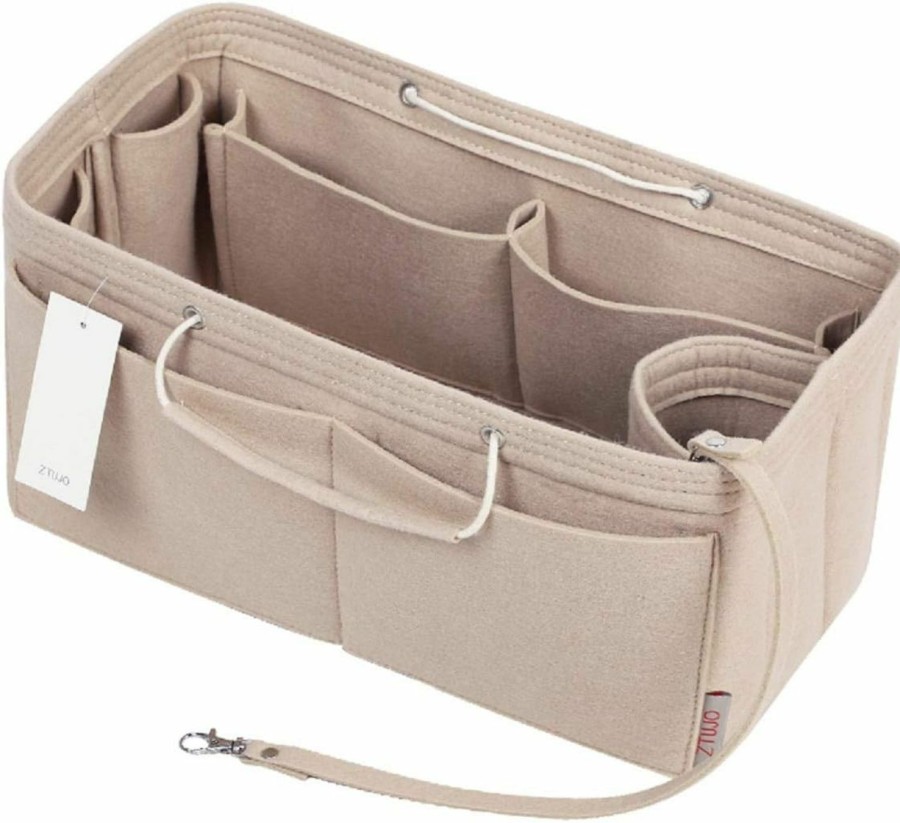 ZTUJO Ztujo Purse Organizer, Multi-Pocket Felt Handbag Organizer, Purse Organizer Insert With Handles, Medium, Large, X-Large (Slender Medium, Beige) | Handbag Accessories