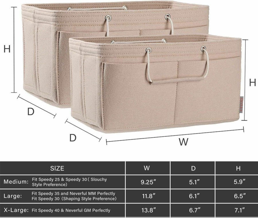 ZTUJO Ztujo Purse Organizer, Multi-Pocket Felt Handbag Organizer, Purse Organizer Insert With Handles, Medium, Large, X-Large (Slender Medium, Beige) | Handbag Accessories