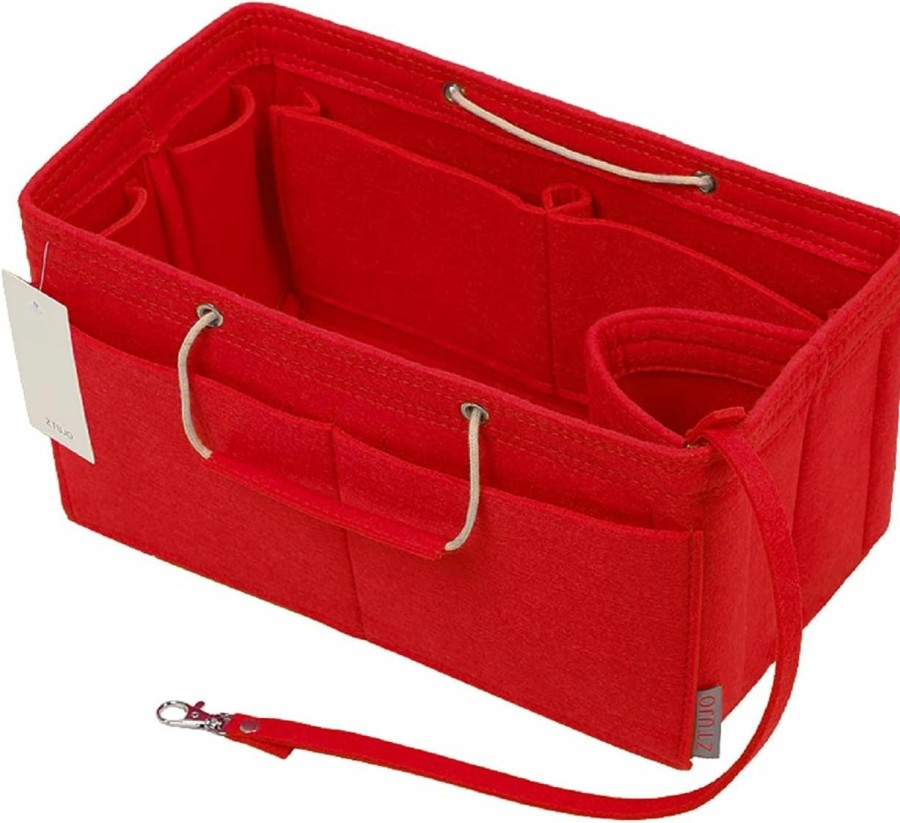 ZTUJO Ztujo Purse Organizer, Multi-Pocket Felt Handbag Organizer, Purse Organizer Insert With Handles, Medium, Large, X-Large (Slender Large, Red) | Handbag Accessories