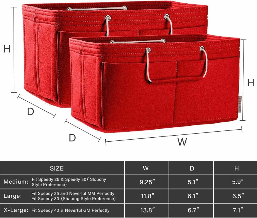 ZTUJO Ztujo Purse Organizer, Multi-Pocket Felt Handbag Organizer, Purse Organizer Insert With Handles, Medium, Large, X-Large (Slender Large, Red) | Handbag Accessories