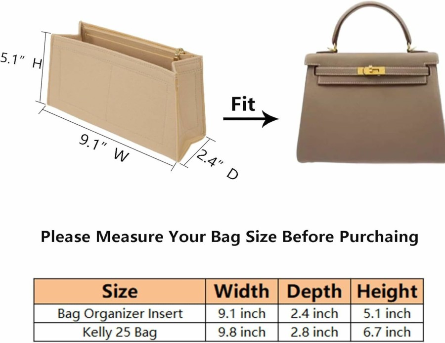 Doxo Doxo Purse Organizer Insert For Handbags,Felt Bag Organizer For Tote,Fit H Kelly 25(Beige) | Handbag Accessories