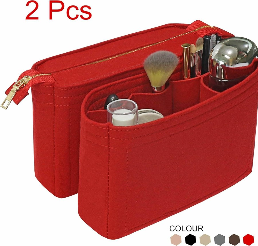 Soyizom Soyizom Bag Insert Organizer,2 Packs Insert Purse Organizer Fits For Neo Noe, Small Handbag Purse Neo Noe Organizer With Zipper For Women,Red | Handbag Accessories