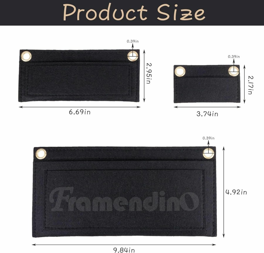 Framendino Framendino, 3 Pack Purse Felt Insert Organizer With 1 Pack Bag Chain Handbag Divider Pocket Inside Clutch Bag Insert Organizer For Handbag Pochette Envelope Bag | Handbag Accessories