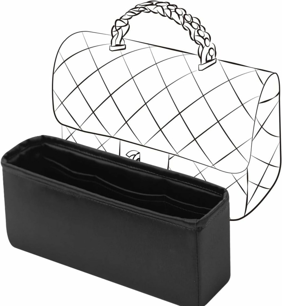 JLYZ Moon Jlyz Moon Purse Organizer Insert For Handbags, Silk Bag Organizer For Luxury Tote & Purse, Tote Bag,Silky Smooth, Bag Organizer Compatible With Chanel 23A Cf Mini Handle 24(Handle 24,Black) | Handbag Accessories