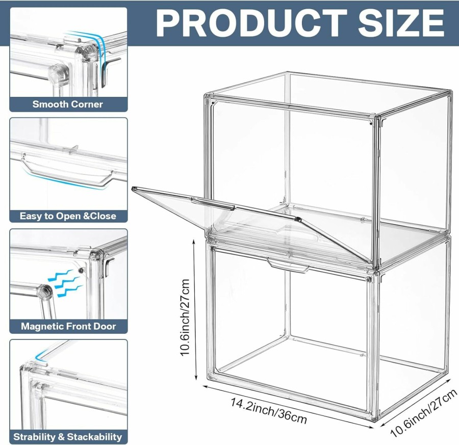 Leinuosen Leinuosen 12 Pcs Large Acrylic Display Case 14.2 X 10.6 X 10.6 Inch With Magnetic Drop Front Clear Handbag Storage Organizer Stackable Purse Storage For Closet, For Book, Toys, Wallet, Cosmetic, Shoes | Handbag Accessories