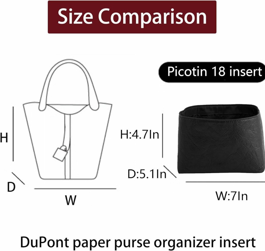 KESOIL Kesoil Purse Organizer Insert,Bag Organizer Fit Picotin 22 - Premium Felt (Handmade/2 Colors/Black) | Handbag Accessories