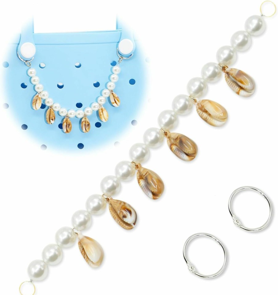 QTKJ Qtkj Shells Pearls Bag Charm For Bogg Bag, Purse Strap Extender, Purse Chains For Women Rubber Beach Bag Tote Handbag Crossbody Shoulder Decoration Replacement Accessories, With Metal Buckle | Handbag Accessories