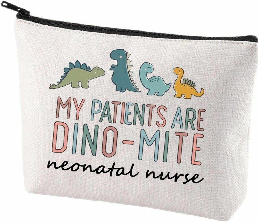 CENWA Cenwa Nicu Nurse Dinosaur Zipper Pouch Bag My Patients Are Dino-Mite Cosmetic Bag Neonatal Nurse Gifts Nicu Nursing Gift (Dino-Mite) | Handbag Accessories